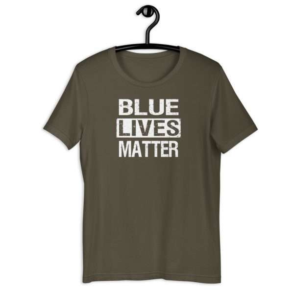 Blue Lives Matter Text Tee_Front Army Green